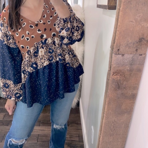 Hailey & Co. boho peasant babydoll top size small oversized - Picture 2 of 9